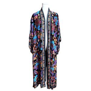 Haute Hippie Reversible Patterned Kimono Robe Paisley Floral Print Size S